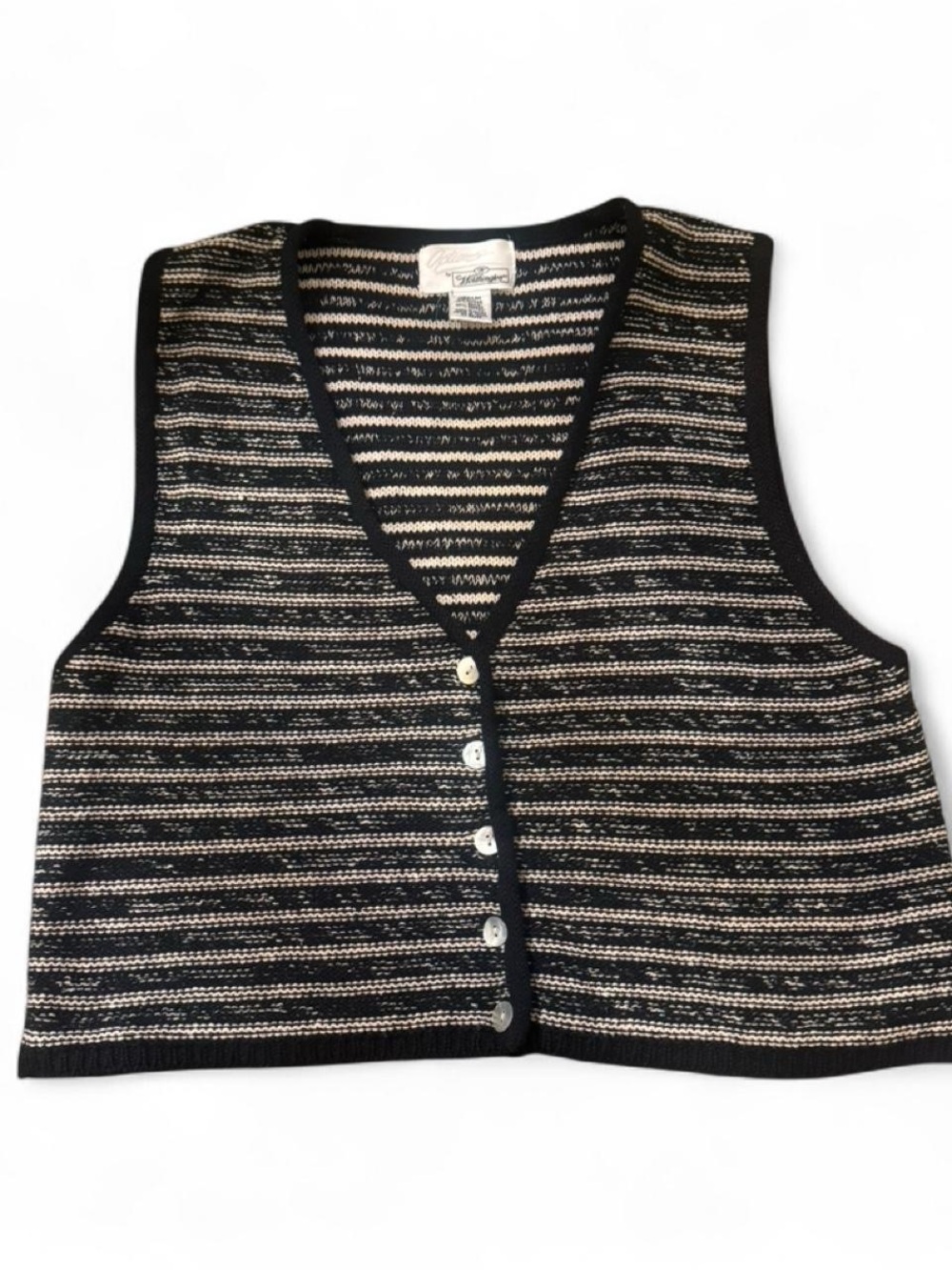 Worthington Black and Cream Striped Knit Vest